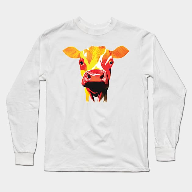 Colourful Cow on white Long Sleeve T-Shirt by Geminiartstudio